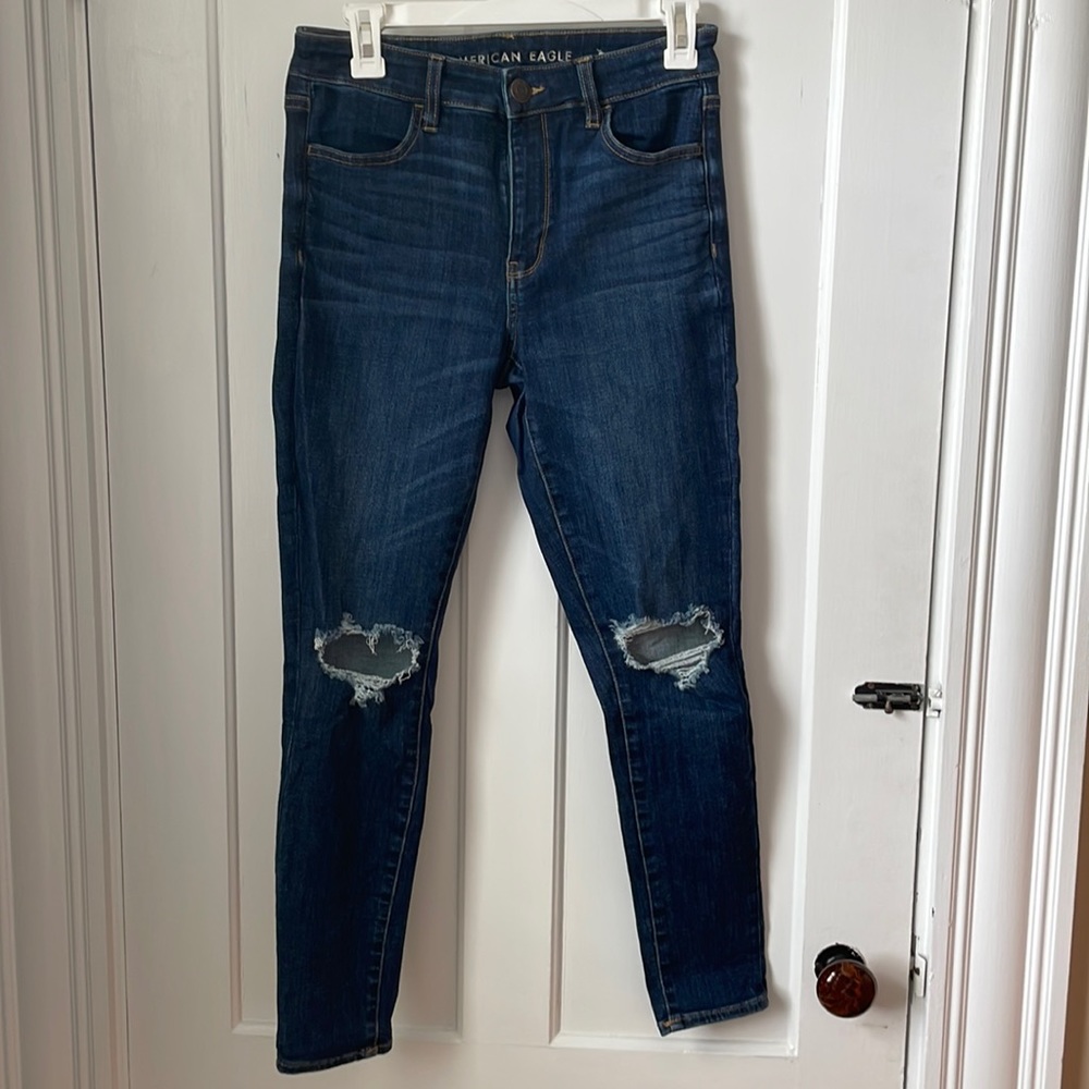 Cute knee ripped dark jeans